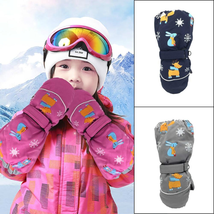 Children Sartoon Deer Rabbit Print Pattern Long Sleeves Windproof and Waterproof Ski Gloves