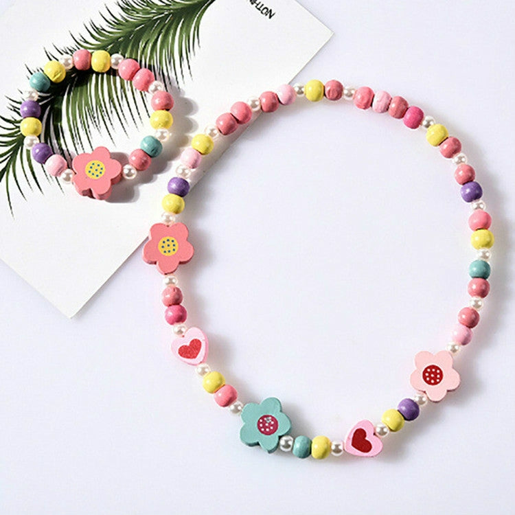 2 PCS/Set Lovely Cartoon Wood Jewelry Beads Necklace Baby Kids Princess Animals Necklace