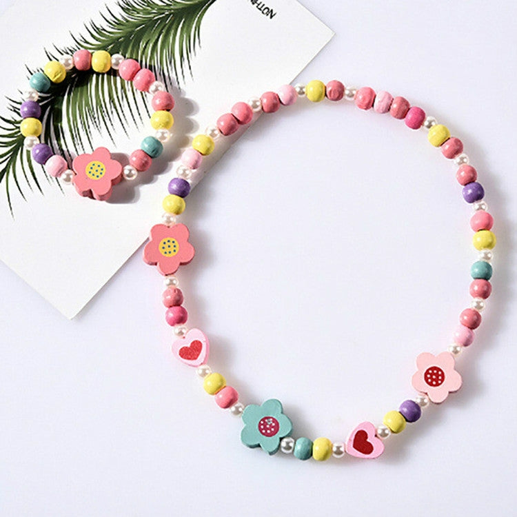 2 PCS/Set Lovely Cartoon Wood Jewelry Beads Necklace Baby Kids Princess Animals Necklace