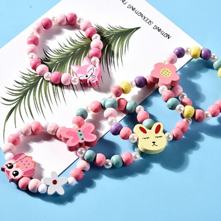 2 PCS/Set Lovely Cartoon Wood Jewelry Beads Necklace Baby Kids Princess Animals Necklace