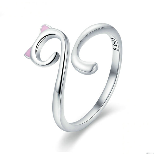 Cat Love Girl Ring S925 Sterling Silver Open Ring