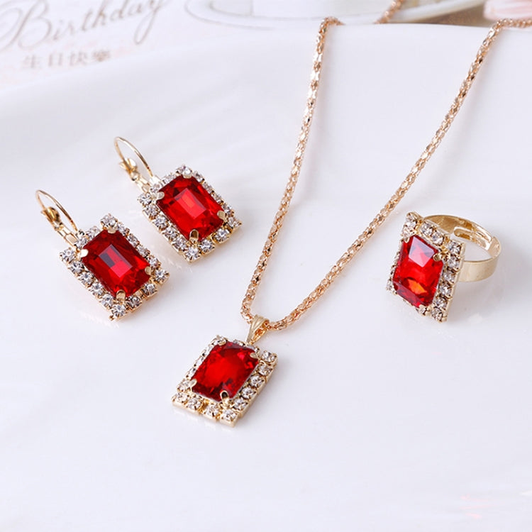 Square Crystal Necklace Earrings Ring For Women Jewelry Sets