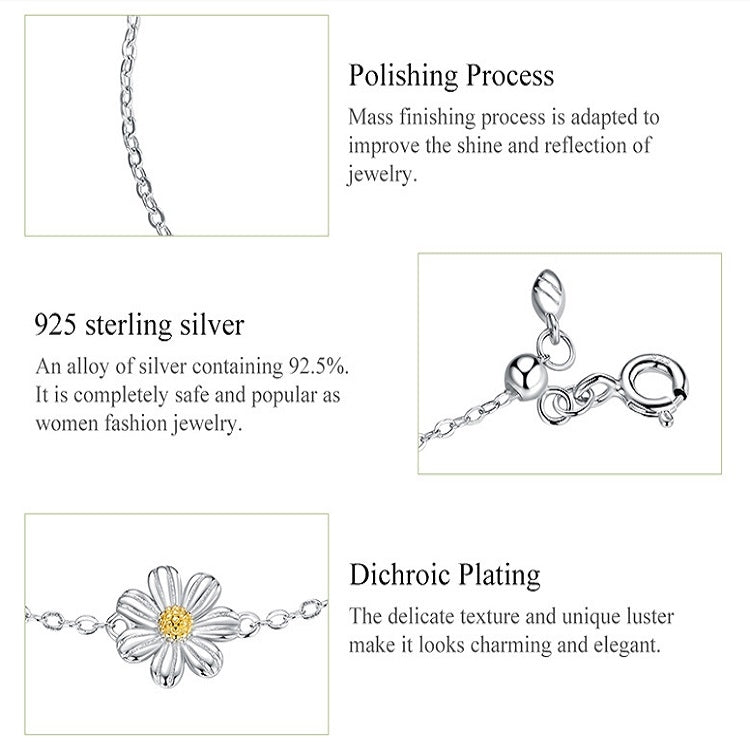 S925 Sterling Silver Platinum Plated Bracelet Cute Daisy Bracelet
