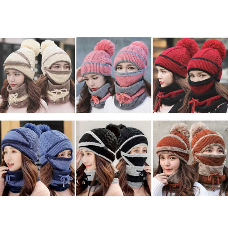 3 In 1 Female Winter Two-color Warm Woolen Cap Mask and Scarf