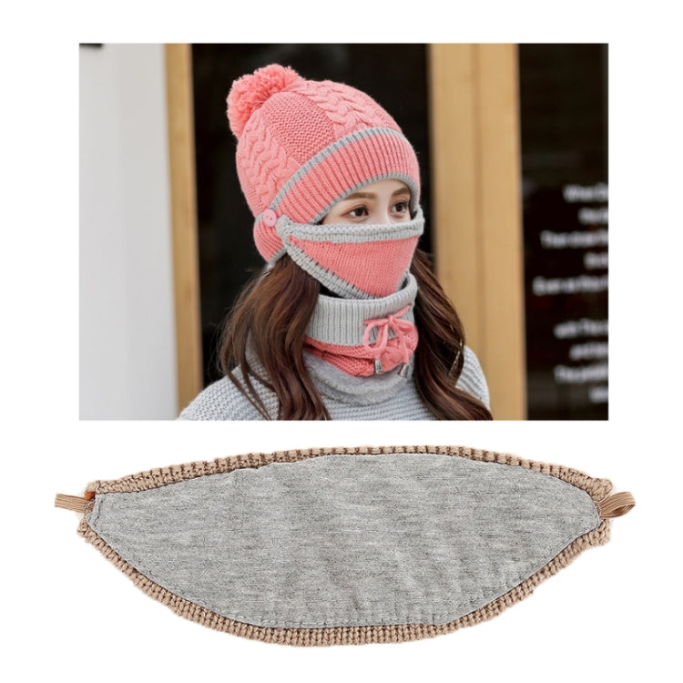 3 In 1 Female Winter Two-color Warm Woolen Cap Mask and Scarf
