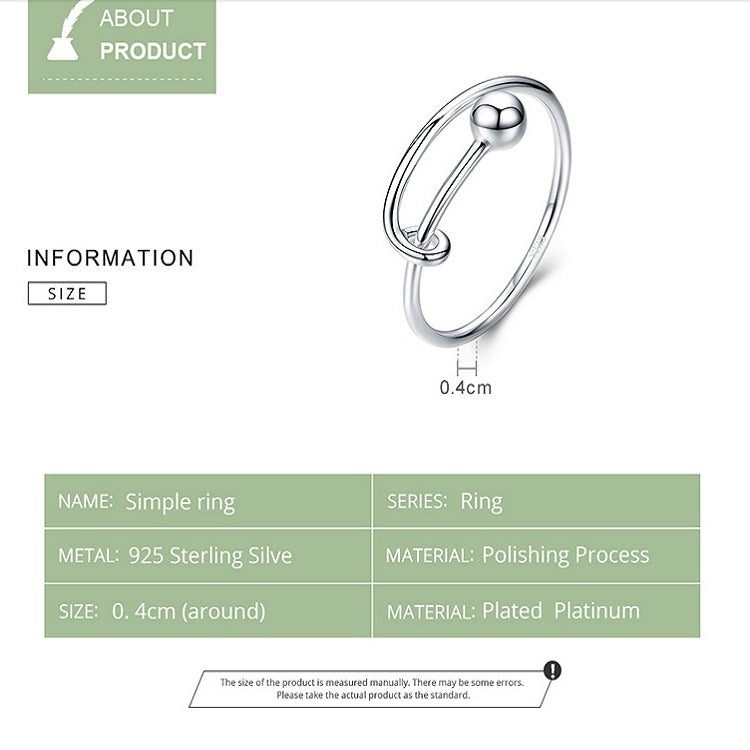 S925 Sterling Silver Ring Platinum Plated Open Ring