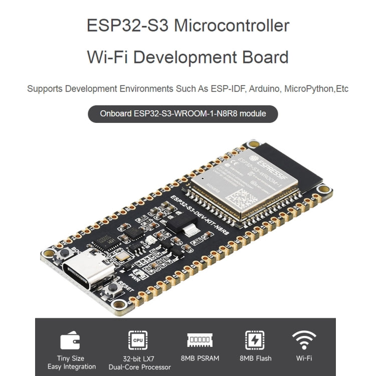 Waveshare ESP32-S3 Microcontroller 2.4GHz Wi-Fi Development Board ESP32-S3-WROOM-1-N8R8 Module