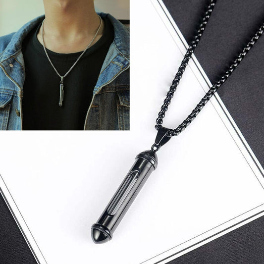 OPK 1573 Men Classic Cylindrical Openable Perfume Bottle Pendant Necklace