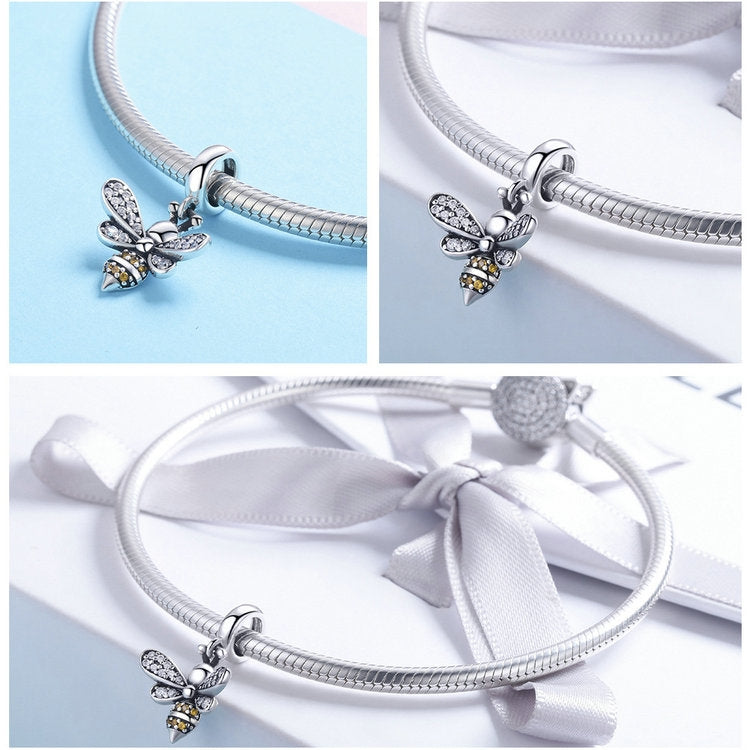 S925 Sterling Silver Bee Story Charm DIY Beaded Bracelet Accessories