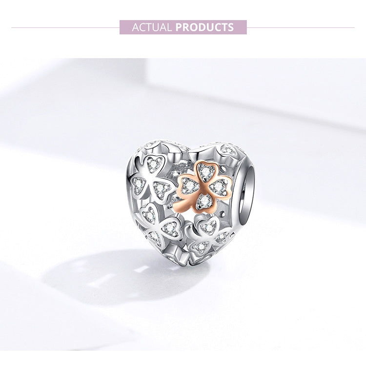 925 Sterling Silver Heart-shaped Beaded Hollow Four-leaf Clover DIY Bracelet Accessories