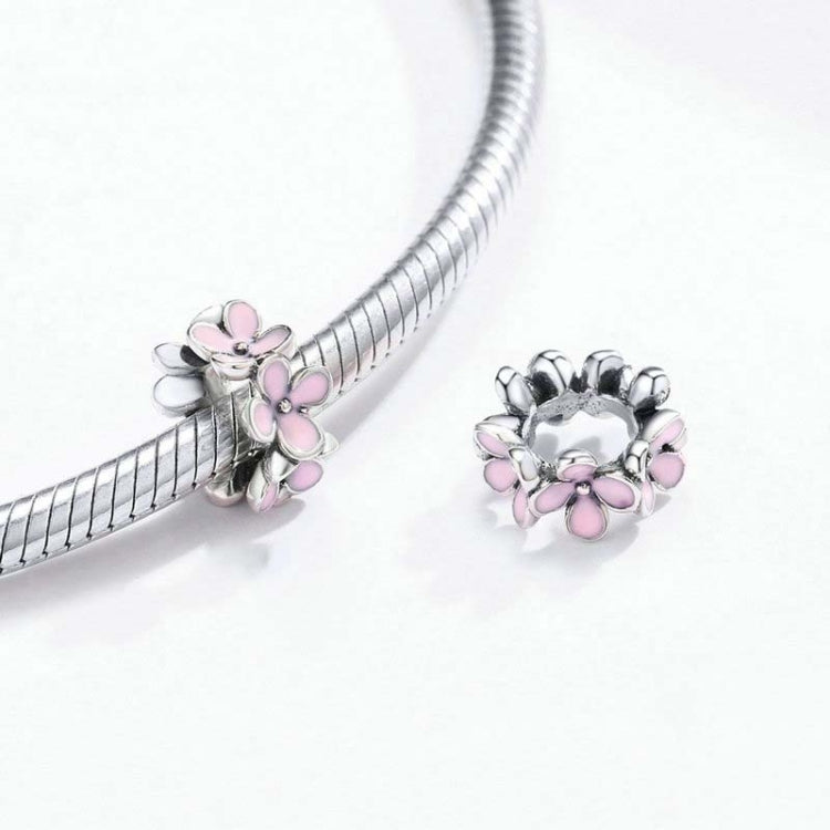 925 Sterling Silver Pink Enamel Flower Charm Women Bracelet  DIY Jewelry Beads