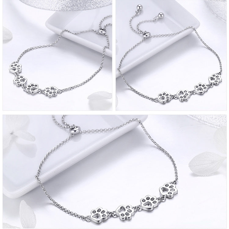 Cute Pet Claw Mark Bracelet S925 Sterling Silver Animal Drip Bracelet