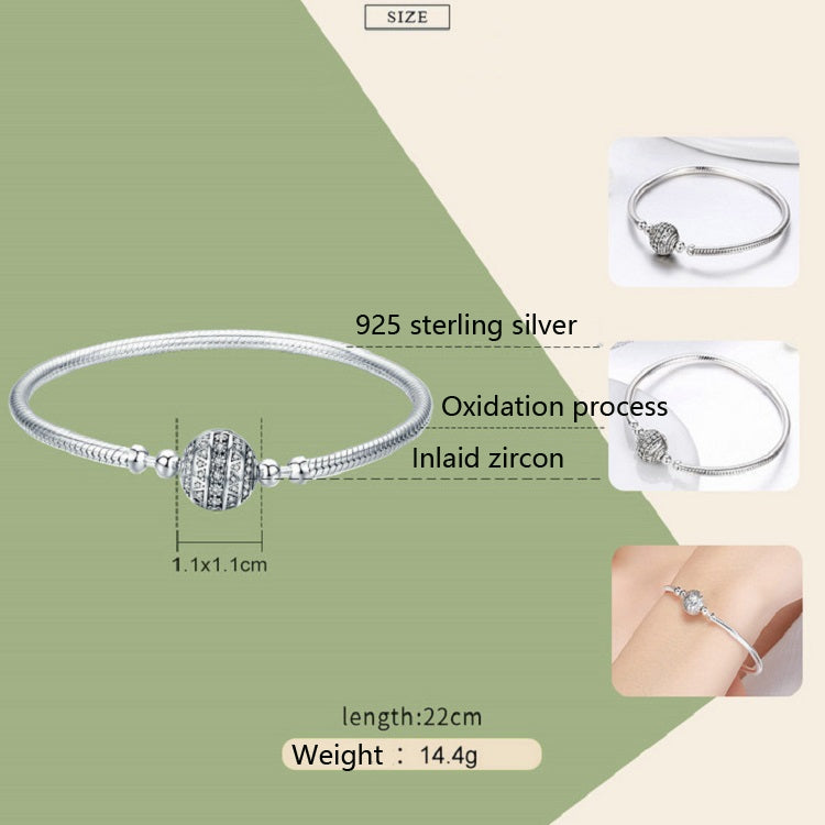 Exquisite Life S925 Sterling Silver Bangle Bracelet Inlaid with Gems