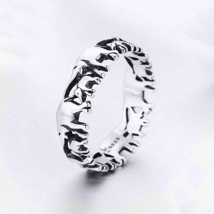 S925 Sterling Silver Ring Elephant Family Vintage Inlaid Ring