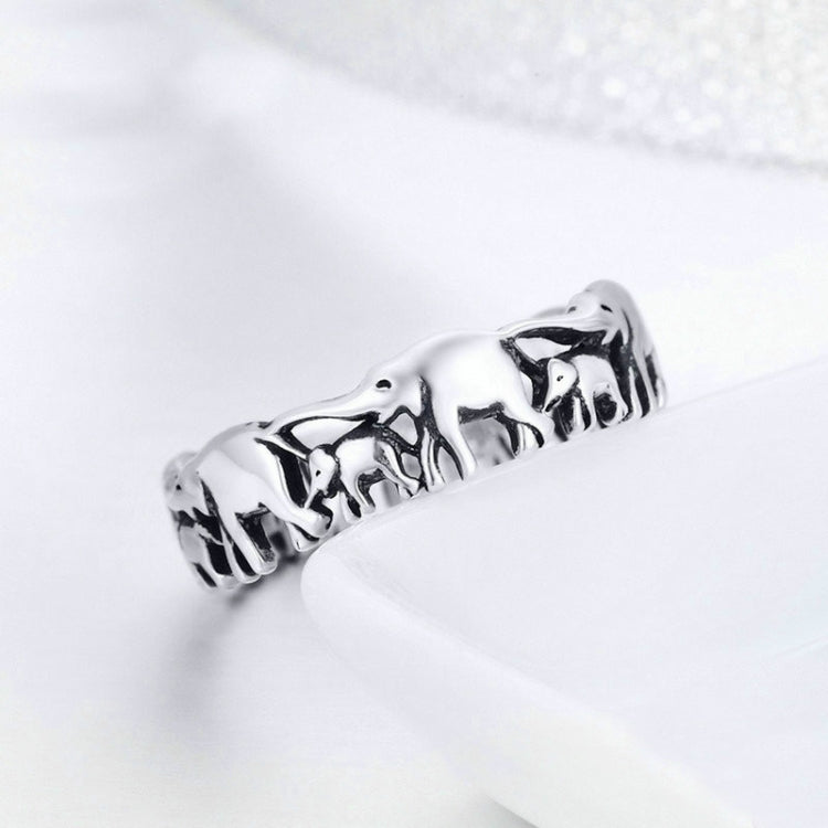 S925 Sterling Silver Ring Elephant Family Vintage Inlaid Ring
