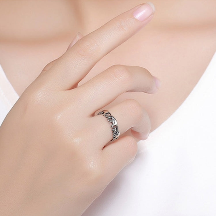 S925 Sterling Silver Ring Elephant Family Vintage Inlaid Ring