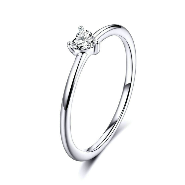 S925 Sterling Silver Ring Platinum Plated Heart Clear Ring