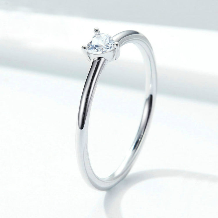 S925 Sterling Silver Ring Platinum Plated Heart Clear Ring