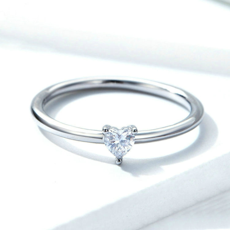 S925 Sterling Silver Ring Platinum Plated Heart Clear Ring