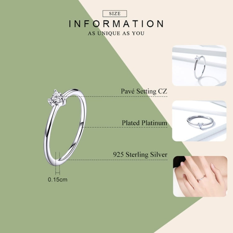 S925 Sterling Silver Ring Platinum Plated Heart Clear Ring