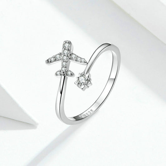 925 Sterling Silver Ring Plane Zircon Open White Gold Plated Ring