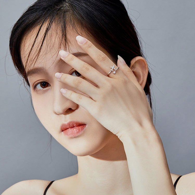 925 Sterling Silver Ring Plane Zircon Open White Gold Plated Ring