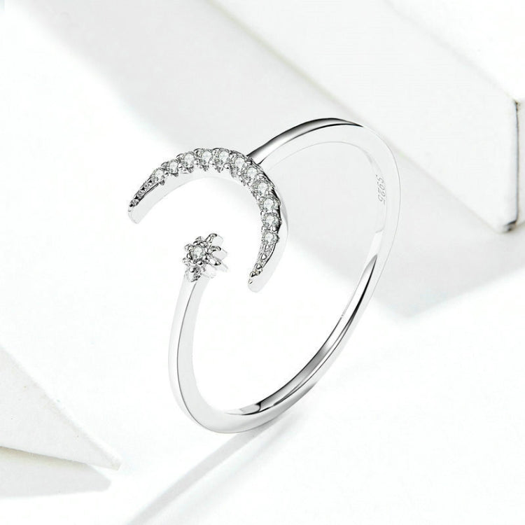 S925 Female Sterling Silver Zircon Ring Moon Open Ring Temperament Ring