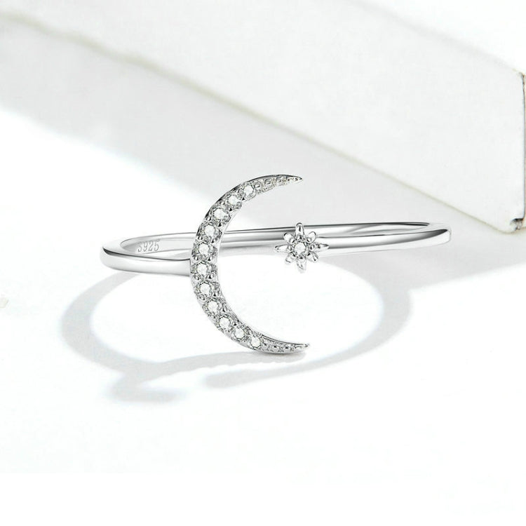S925 Female Sterling Silver Zircon Ring Moon Open Ring Temperament Ring