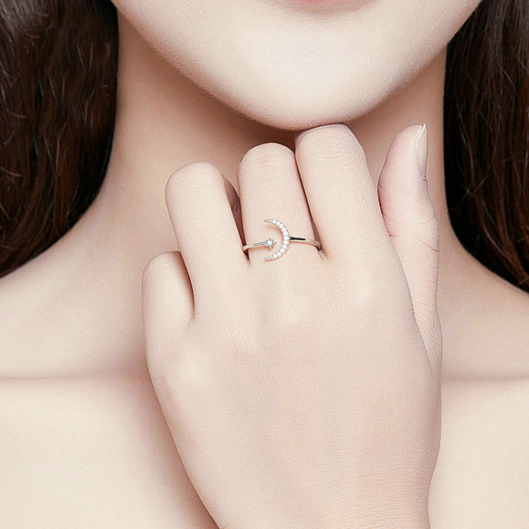 S925 Female Sterling Silver Zircon Ring Moon Open Ring Temperament Ring