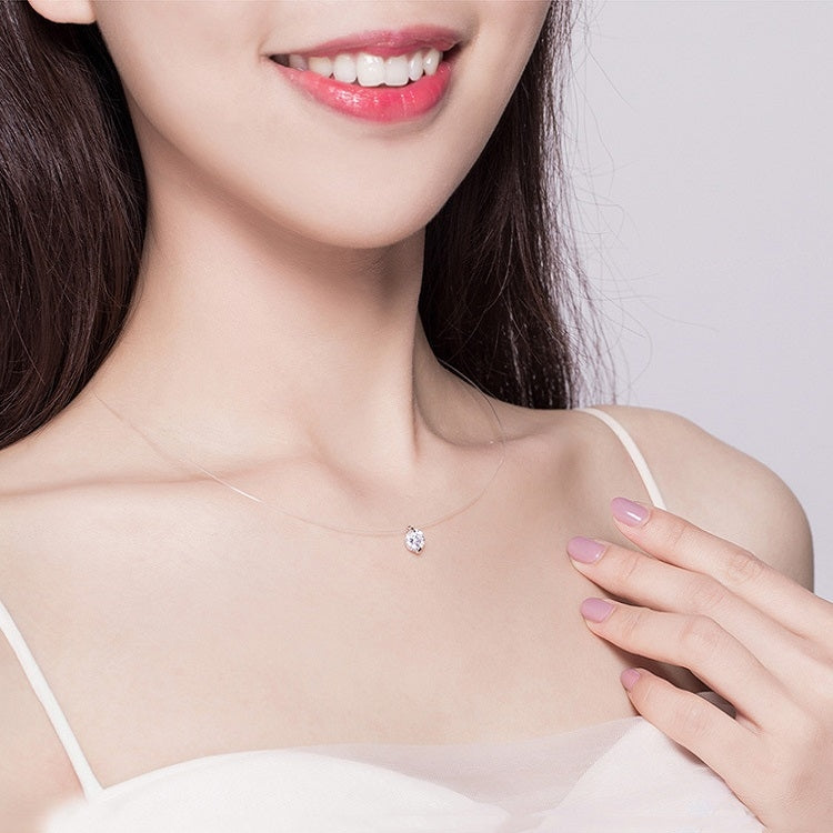 Invisible Fish Line Necklace Zircon Pendant S925 Sterling Silver Necklace