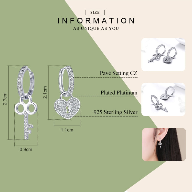 Key Lock Earrings S925 Sterling Silver Platinum-plated Simple Earrings