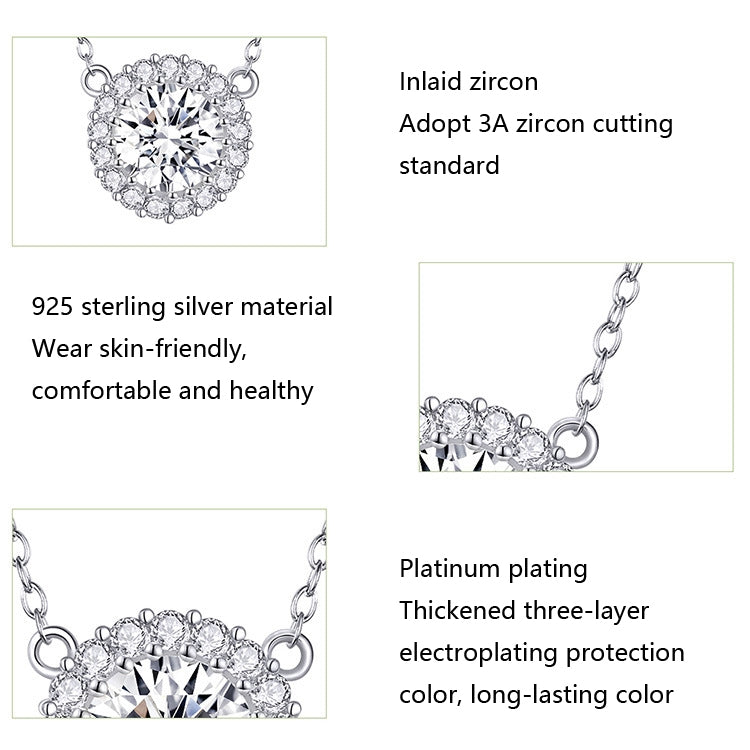 Platinum Plated Zircon Necklace S925 Sterling Silver Simple Female Necklace