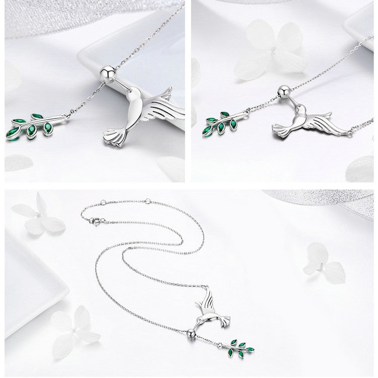 Hummingbird Greetings S925 Sterling Silver Necklace Zirconia Necklace