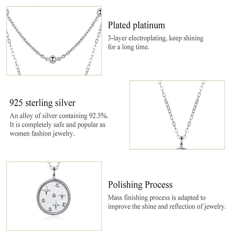 S925 Sterling Silver Platinum Plated Necklace Double Layer Small Star Light Silver Necklace