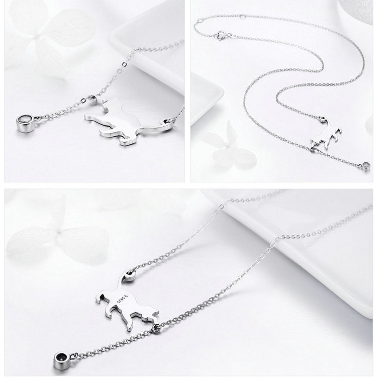 Naughty Kitten S925 Sterling Silver With Zircon Necklace