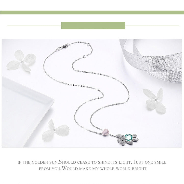 Cute Bear S925 Sterling Silver Rose Gold Plated Zircon Necklace