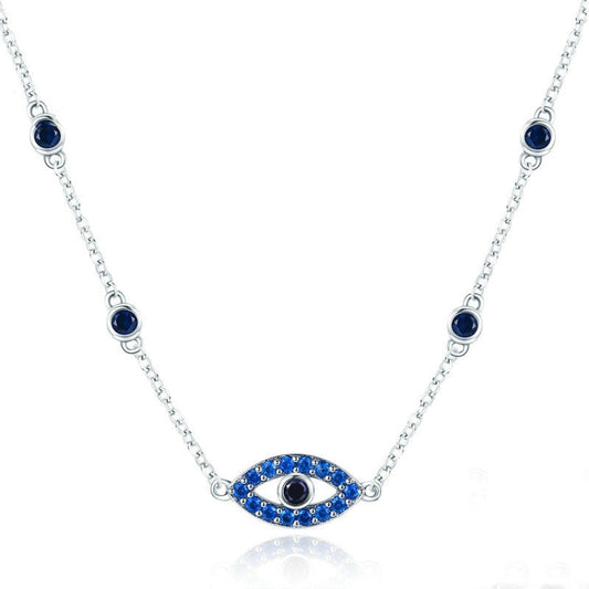Magic Eye S925 Sterling Silver Necklace Ladies Blue Eye Inlaid Zircon Necklace