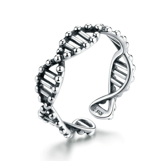 S925 Sterling Silver Ring Vintage Open Ring DNA Shape Ring