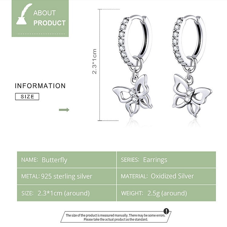 Butterfly S925 Sterling Silver Earrings Hollow Zircon Earrings