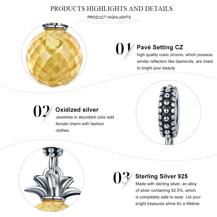 S925 Sterling Silver Fruit Series Pineapple Love Pendant DIY Bracelet Accessories