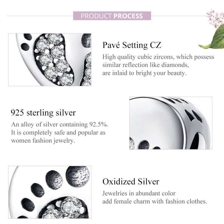 Heart-shaped Footprint Beaded S925 Sterling Silver Loose Beads DIY Bracelet Silver Beads