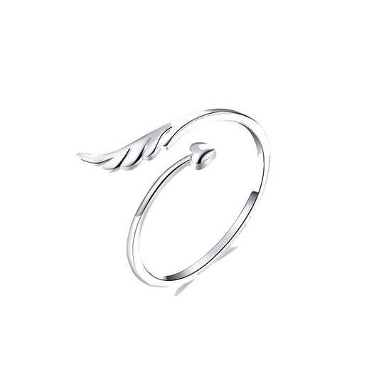 S925 Sterling Silver Angel Wings Open Ring White Gold Plated Open Ring