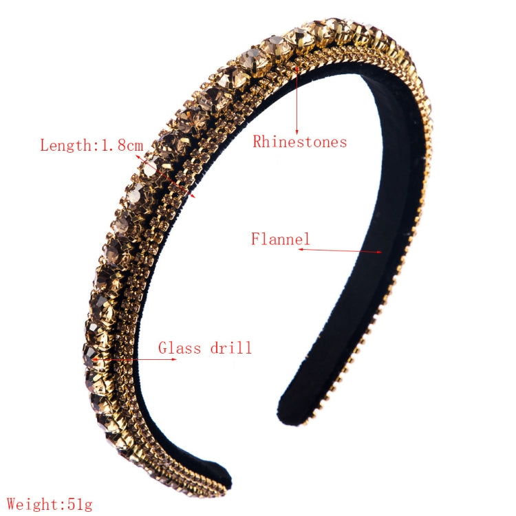 Multi-layer Glass Rhinestones Headband Full Rhinestones Gold Velvet Hairband