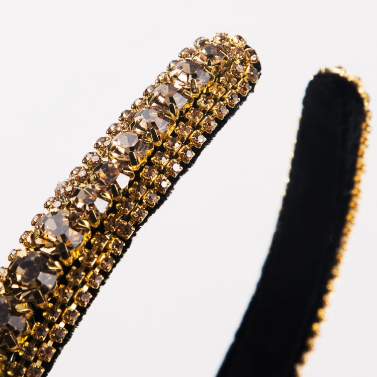 Multi-layer Glass Rhinestones Headband Full Rhinestones Gold Velvet Hairband