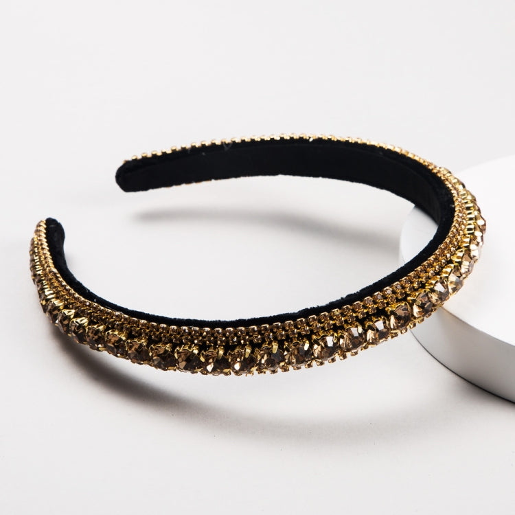 Multi-layer Glass Rhinestones Headband Full Rhinestones Gold Velvet Hairband