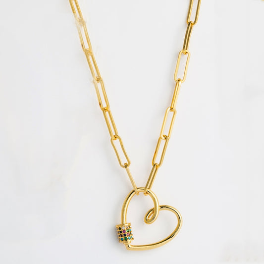Love Heart Pendant Necklace With Micro Inlaid Colored Zircon