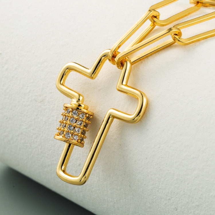Brass Micro-inlaid Zircon Delicate Clavicle Chain Cross Pendant Necklace