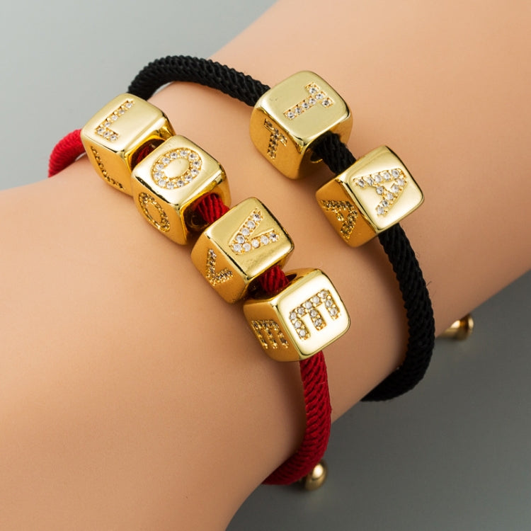 English Letter Beads Bracelet Brass Micro-inlaid Couple Red String Pull DIY Bracelet Jewelry
