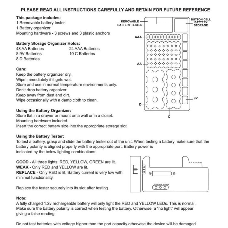 Multifunctional Battery Storage Box Battery Tester Battery Strength Indicator Storage Box Capacity Tester
