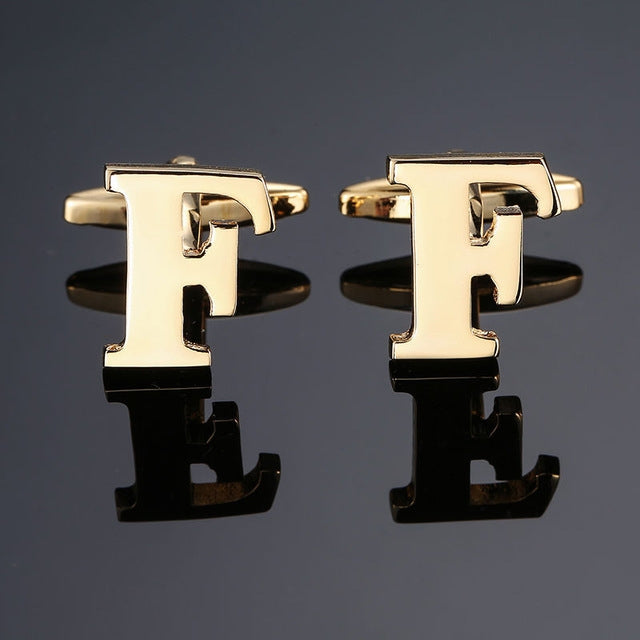 1 pair gold letters A-Z name Cufflinks men French shirt Cufflinks